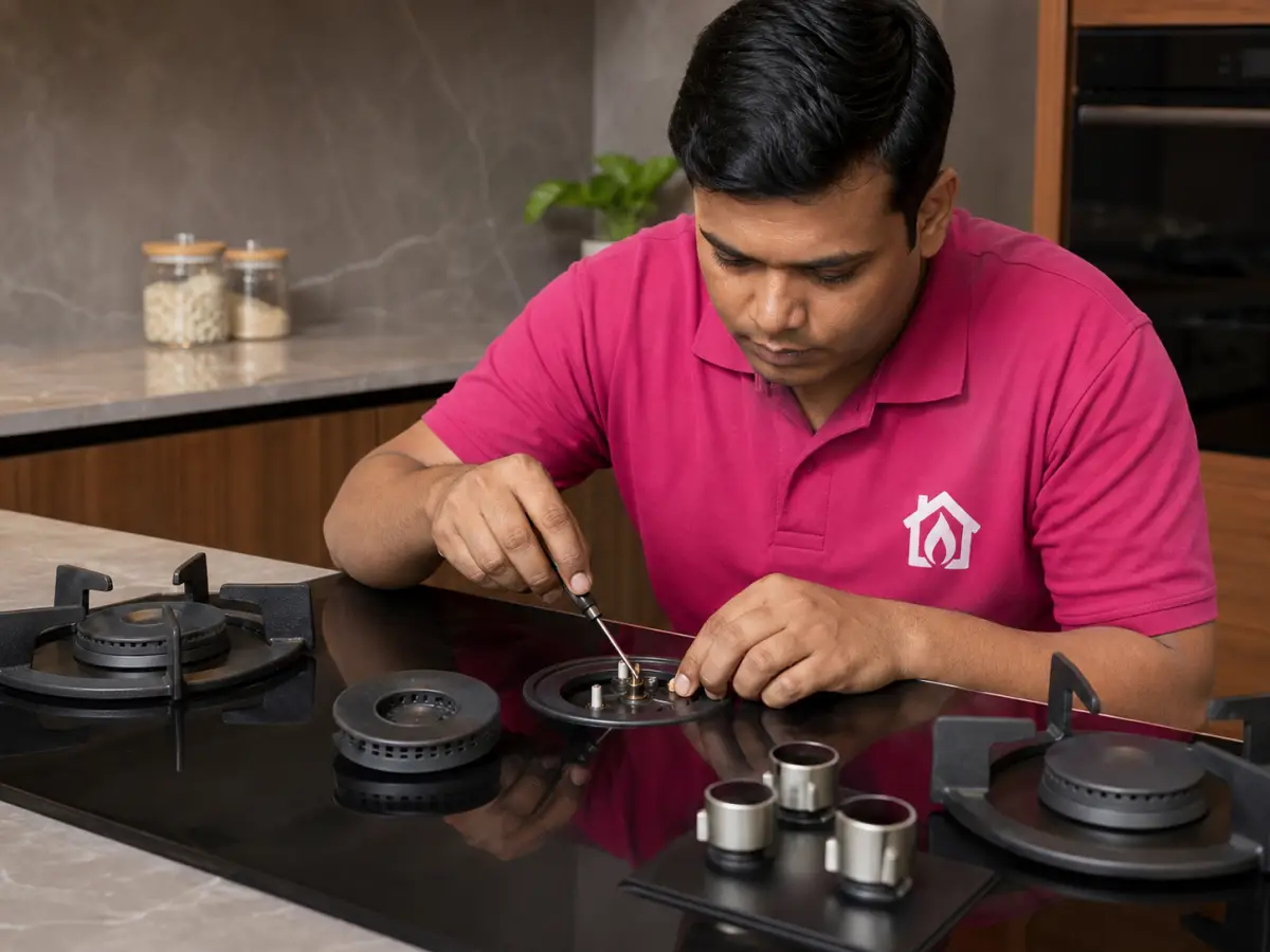 Technician ready to assist with gas hob service